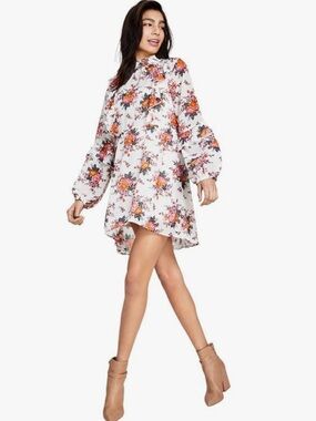 NWOT NORDSTROM KIT & SKY Dress Ivory Floral Ruffled High-Mock Neck long Sleeve